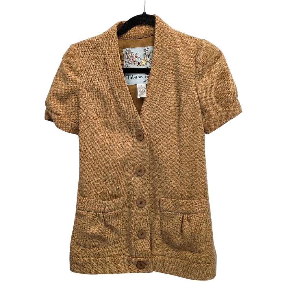 Tabitha Anthropologie Womens Tweed Cardigan Jacket Short Sleeve Size 2